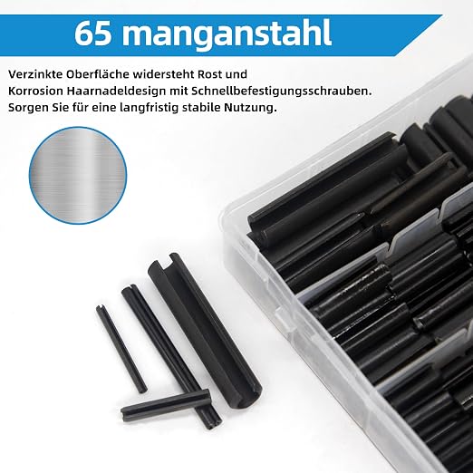 385PCS Roll Pin Set - 26 Sizes Spring Dowel Tension Roll Pins - 1/8 1/4 3/8 1/16 5/64 3/32 5/16 5/32 5/16 Split Expansion Pin Assortment Kit for Home Improvement Automotive Repair