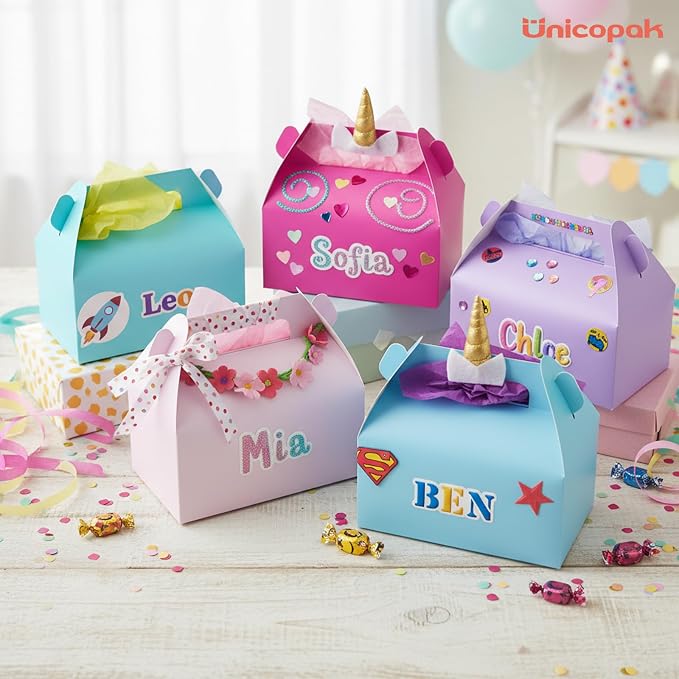 UnicoPak 30 Pack Baby Blue Party Favor Bag Boxes, Gable Gift Boxes for Candies Treats Goodies Cookies, Ideal for Baby Shower, Blue Party Favors, Theme Birthday Party, Valentine's Day, 6.5x3.5x3.5 Inches