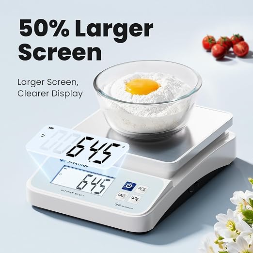 Digital Kitchen Scale 11lb/5kgx0.1g Waterproof Food Scales for Kitchen Rechargeable Food Weighing Scale with LCD Display, Large Food Scale Grams and Ounces for Baking, Cooking, Weight Loss, Meal Prep