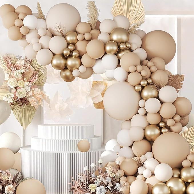 Sand White Gold Balloons Garland Arch Kit-106pcs Cream White Metallic Gold Nude Balloons for Boho Neutral Baby Shower Bridal Wedding Birthday Engagement Anniversary Decoration