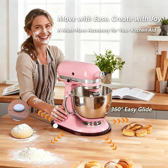Mixer Slider Compatible with KitchenAid 4.5-5 Qt Tilt-Head Stand Mixer, Pine Wood Appliance Sliding Mat Accessories for Kitchen Aid, Countertop Moving Tray Attachments Fits for KitchenAid Artisan
