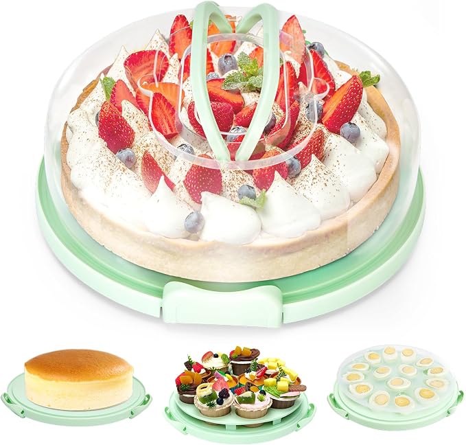 Ohuhu Cheesecake Container, Cake Pie Carrier BPA-Free up to 10'' Cake - Cupcake Containers with Lid and 2 Handles 4-in-1 Multipurpose Cake Keeper Holder Platter for Pie Devil Eggs Perfect Gifts