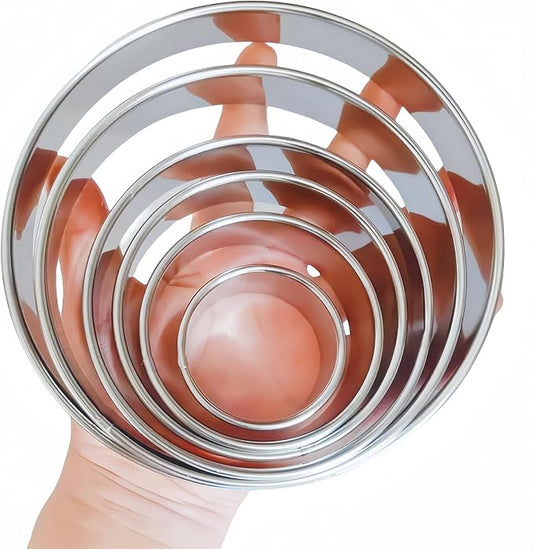 6 Pcs Round Stainless Steel Cookie Cutter Set (2, 3, 3.5,4, 5, 6 Inch),Large Stainless Steel Donut Cutter for cookies, cakes,Baking,Sandwiches, Durable and Easy to clean ﻿ ﻿ ﻿