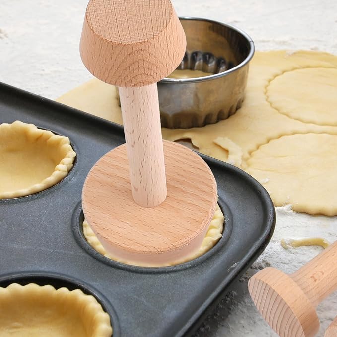 3 Pcs Wooden Tart Tamper Set,Double Sided Pie Pastry Dough Tamper,Natural Beech Wood Pastry Dough Press,Baking Tools for Egg Tarts