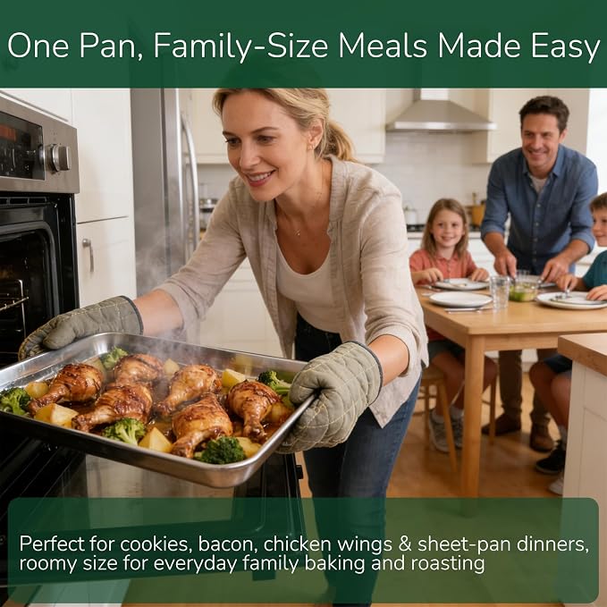 18/0 Stainless Steel Baking Sheet with Cooling Rack, 15.9 Inch Oven-Safe Non-Toxic Cookie Sheets for Baking, Coating Free & Rust Resistant for Healthy Family Baking, Easy to Clean, Heavy Duty