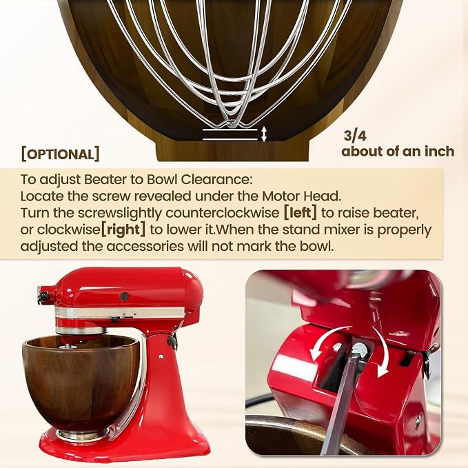 Premium Walnut Wood Mixing Bowl Compatible with KitchenAid 4.5 & 5 QT Tilt-Head Models, Handmade Natural Walnut Wooden Bowl with Stainless Steel Locking Base | 5QT