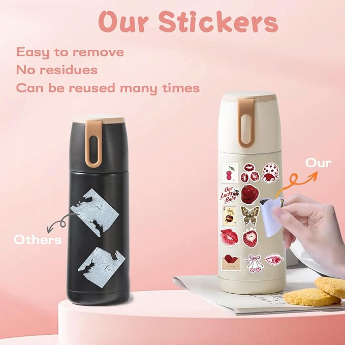 50 Pcs Red Aesthetic Stickers Cool Trendy Red Y2K Waterproof Vinyl Sticker for Water Bottles Laptops Bike Car Motorcycle Computer Guitar Skateboard