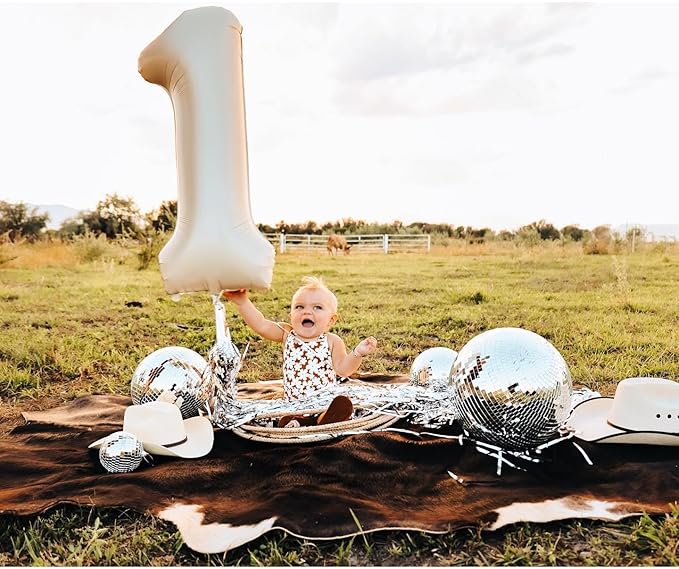 40 Inch Cream 1 Balloon for First Birthday, 1st Number Balloons Cream Birthday Decorations for Girl Boy Kids Toddler Baby, One Giant Number 1 Balloon