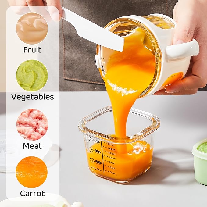 Baby Food Maker with Glass Bowl& 316 Stainless Steel Blades, Baby Food Processor for Infants 6+ Months, BPA-Free One-Step Blender for Homemade Stage 1 2 3 Puree, Dishwasher Safe, White