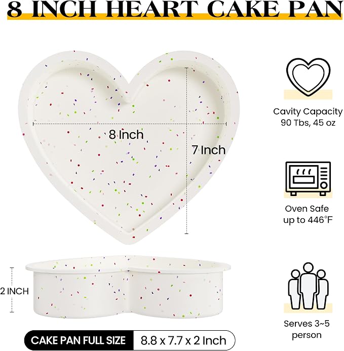8 Inch Heart Shaped Silicone Cake Pans Set of 3, Large Nonstick Heart Baking Molds for Oven and Air Fryer, Food Grade Easy Release Heart Pan for Birthday Wedding Gift (Cream)