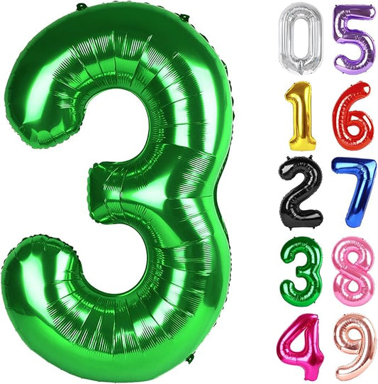 Dark Green Number 3 Balloon 40 Inch, 3rd Birthday Celebration Supplies for Girls Boys Women Men, 3 Balloon for Girls Boys Theme Party