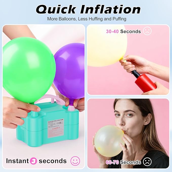 Electric Balloon Pump, Portable Electric Balloon Blower Machine Balloon Air Pump, Dual Nozzle 110V 600W Balloon Inflator for Party Decoration Christmas Birthday