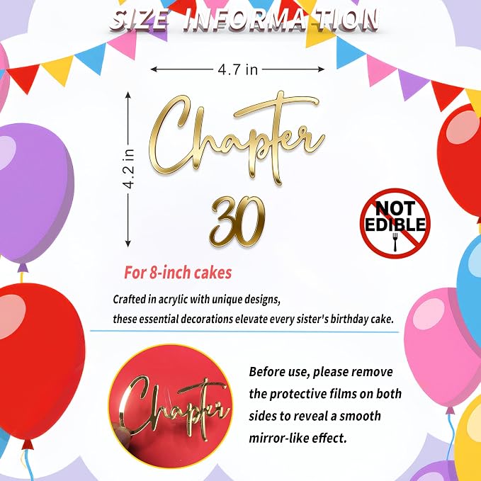 Chapter 30 Cake Topper – Acrylic 30th Birthday Cake Decoration for men and women, Happy 30 Cake Topper for Party, Modern Coming of Age Birthday Decor (chapter 30 golden)