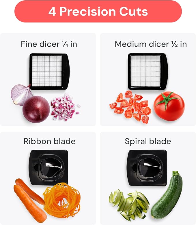 Fullstar Pro Original Vegetable Chopper - Chopper and Spiralizer - Food Chopper with Container, Fruit Cutter, Onion Dicer - All-in-One Prep Tool - Kitchen Gadgets and Gifts (4 in 1, White)