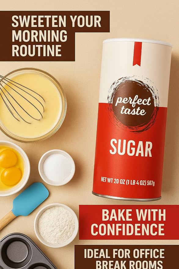 Perfect Taste Granulated Sugar – 20 oz Sugar Canister – Pure White Sugar for Coffee, Tea, Baking & Office Use – Easy-Pour Packaging