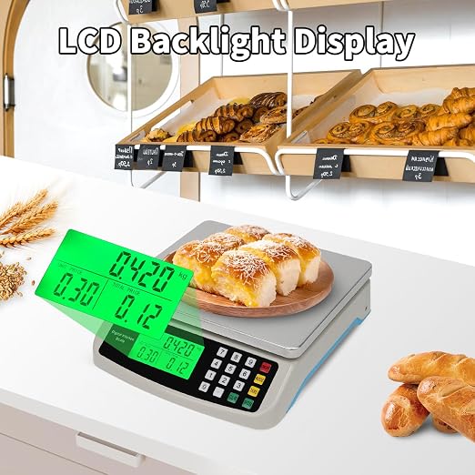 Food Scale 40KG/88LB Large Digital Kitchen Scales Weight Grams and Ounces Stainless Steel with Commercial Price Computing for Baking Cooking Meat Deli PCS Tare Function Adapter Included