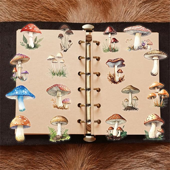 Transparent Mushroom Stickers,50pcs Vintage Mushroom Sticker Waterproof PET Stickers for Scrapbook Journaling Photo Album Collage Card Nature Colorful Agaric Sticker for Teens and Adults(colourful-B8)