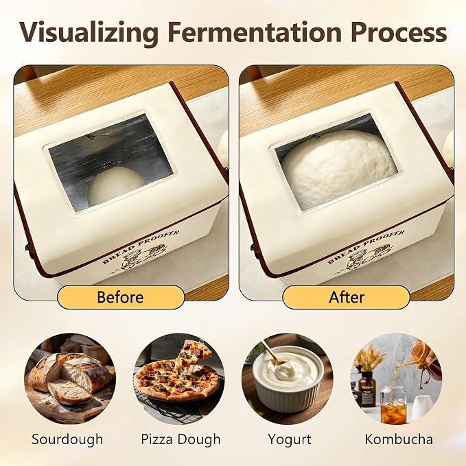 Folding Bread Proofing Box, 3-Sided Heating Dough Proofer with 50-113℉ Temp Control & Metal Rack, Bread Proofing Container for Home Baking, Pizza Dough, Sourdough Starter & Yogurt Making (White)