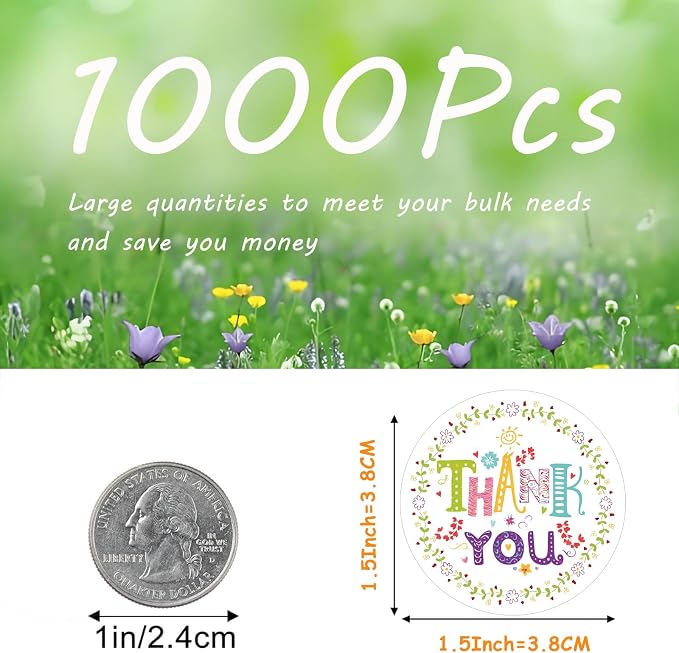 1000 Pcs 1.5Inch Thank You Stickers Self-Adhesive for Envelope Seals,Small Business Packaging,Bakery Gift Boxes,Dessert,Cookie Boxes