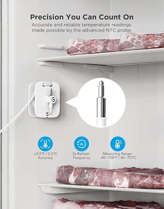 GoveeLife Refrigerator Freezer Thermometer 1 Pack, Bluetooth Temperature Sensor with Alarm, Smart APP Alerts for Fridge/Freezer/Tub(WiFi Gateway Not Included)