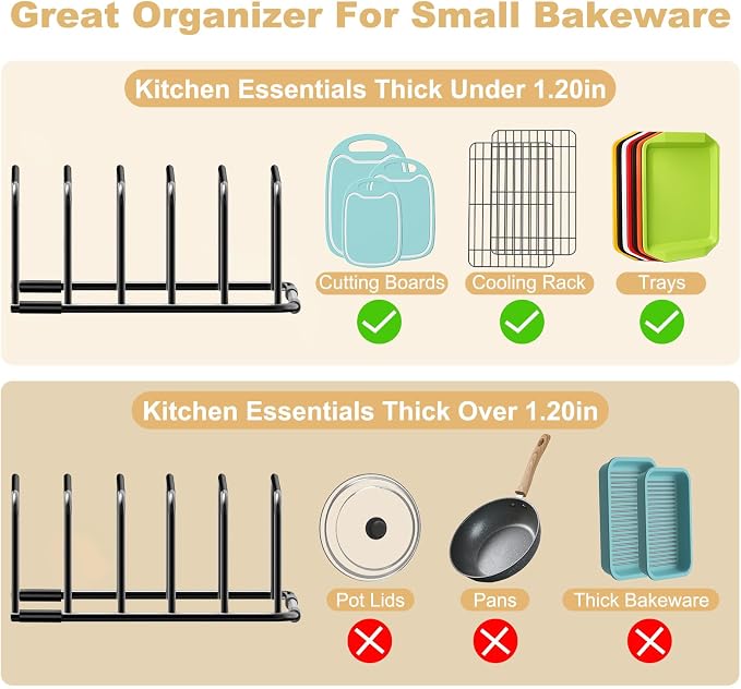 Fikoksol Cutting Board Organizer and Baking Sheet Rack, [2-Pack] Black Heavy Duty Metal Cookie Sheet Organizer for Cutting Board Storage & Plate Holder for Cabinet, Tray Dividers for Cabinets