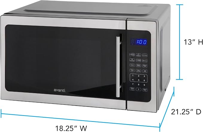 Avanti 1.5 Cu. Ft. Countertop Microwave Oven, 1000 Watts, Stainless Steel, One-Touch Presets, Speed Defrost, Child Lock, Ideal for Apartments, Dorms & RVs, 1.5 cu.ft., Stainless Steel