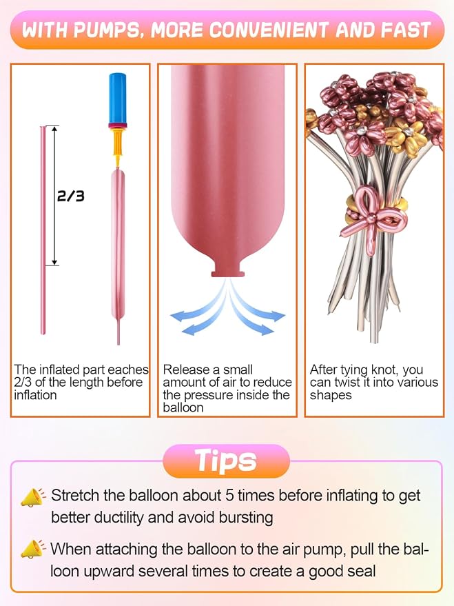 100 Pcs 260 Balloons Kit with Pump - Kids Premium Latex Twisting Long Balloons to Make Animals Flowers, Metallic Assorted Balloons for Party Boys Girls Birthday Gifts Clowns Wedding Decor