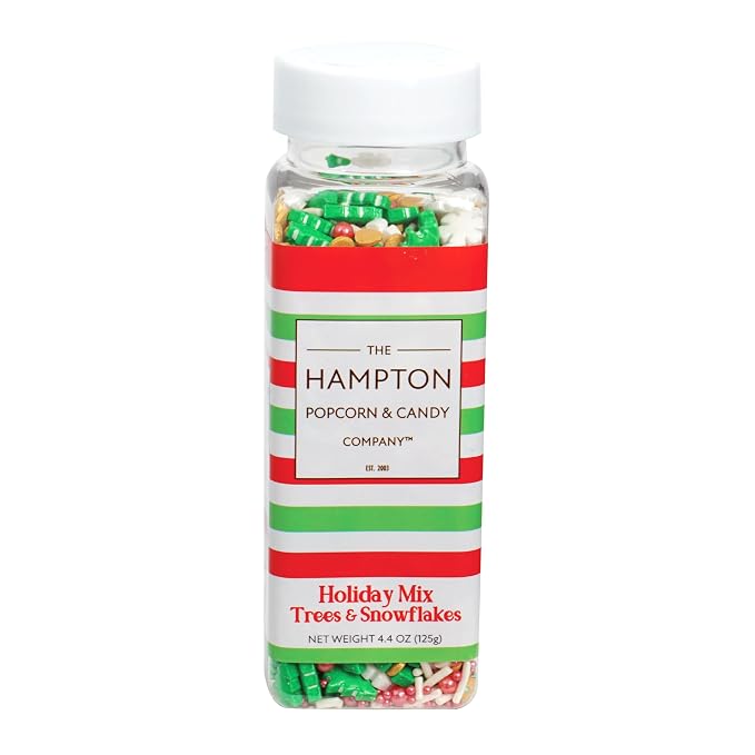 Trees & Snowflakes Red, White, Gold and Green Sprinkles Mix 4.4 oz, Christmas Sprinkles For Cake Decorating, Baking, Ice Cream & More, The Hampton Candy Company