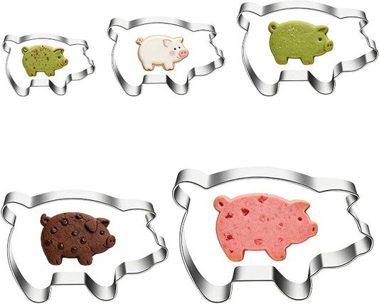 5 PCS Pig Cookie Cutters Set, Stainless Steel Piggy Farm Pig Shaped Cookie Cutter Biscuit Cutters Molds Baking Molds for DIY Crafts Farm Animal Theme Party Homemade Treats Baking