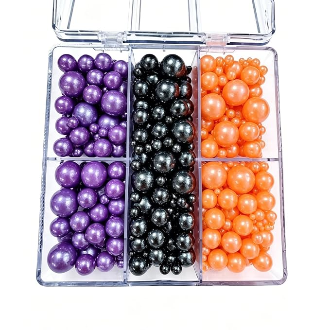 HeDeon&Rles Black Orange Purple Nonpareil Pearls Sprinkles for Baking Decorating 90g/3.17oz 4 Size Mix Edible Preals for Cake Cupcake Pancake Icing Decoration Independence Day Halloween Supplies