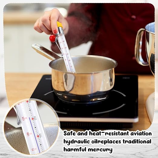 Photect Candy Thermometer with Pot Clip 8" Deep Fry Oil Thermometer for Candy Making Instant Read Cooking Food Thermograph Sugar Syrup Jam Jelly Oil Temperature Kitchen Accessories(Yellow,2 Pcs)