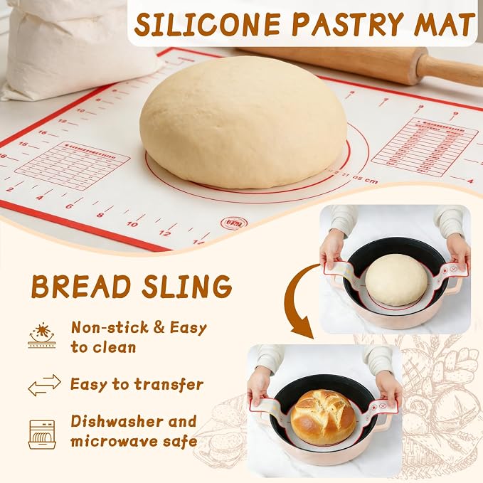 52 Pcs Sourdough Starter Kit, Sourdough Bread Baking Supplies with 9" Round & 10" Oval Banneton Bread Proofing Basket, Cooling Rack, Sour Dough Starter Jar, Bread Making Kit Gifts for Women Wife Mom