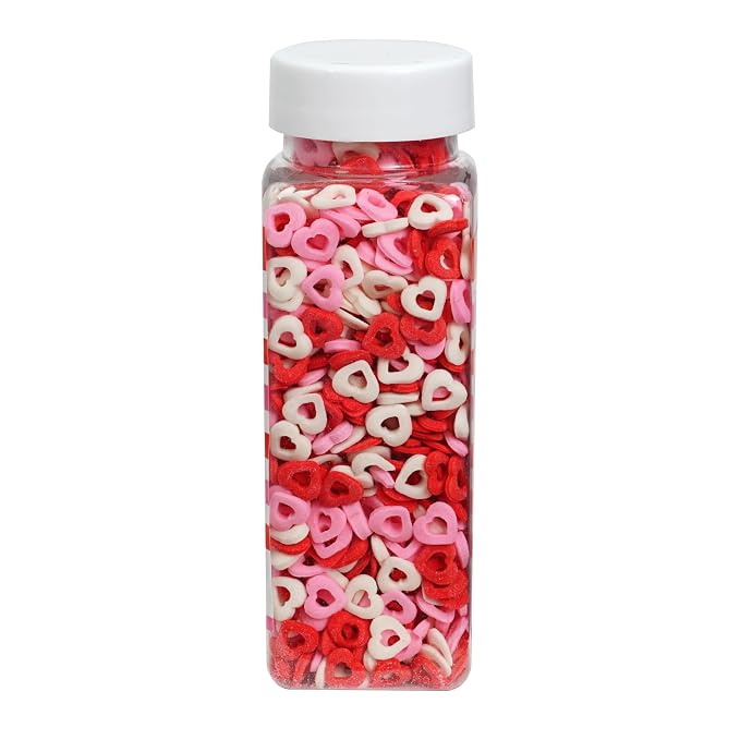 Red, White, Pink Heart Confetti Sprinkle Mix Cutout 3.17 oz, Valentines Sprinkles For Cake Decorating, Baking, Ice Cream & More, The Hampton Candy Company