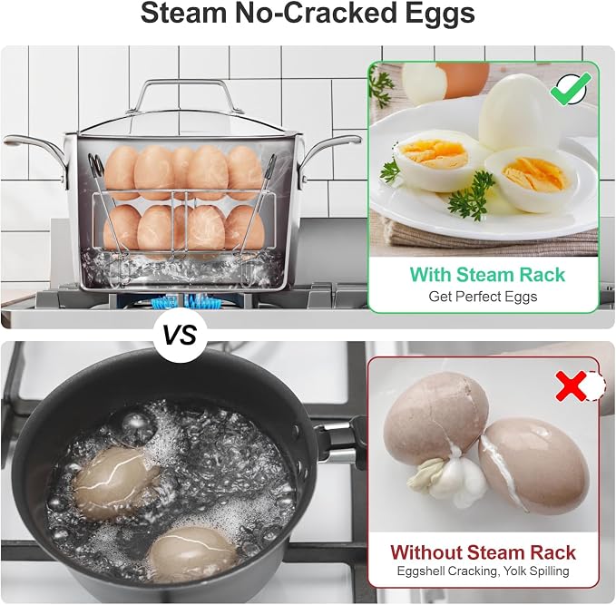 GSlife Instant Pot Egg Rack - Stackable 18 Egg Steamer, for 6/8 Qt Cooker | Stackable 18 Egg Capacity, Silicone Handles, 304 Stainless Steel, Easy Lift for 6/8 Qt Pressure Cooker, Dishwasher Safe