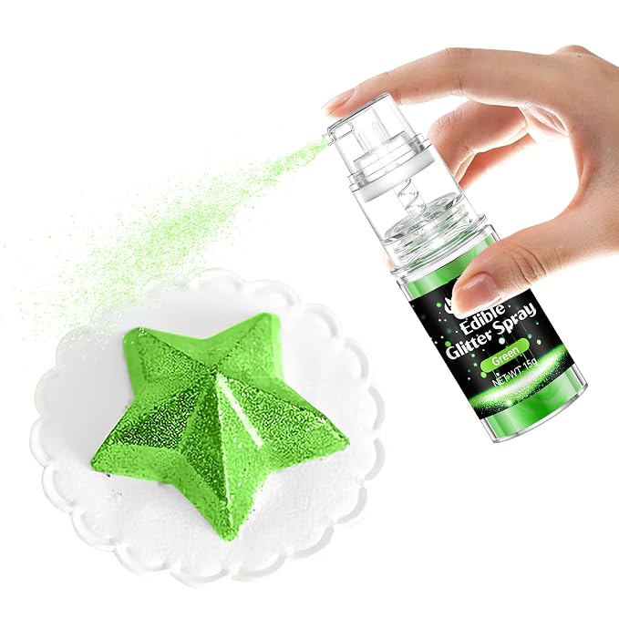 Green Edible Glitter Spray - 15g Food Grade Green Luster Dust Shimmer Powder Spray for Christmas Holiday Baking, Cakes, Cookies, Chocolate, Strawberries, Drinks & Cocktails