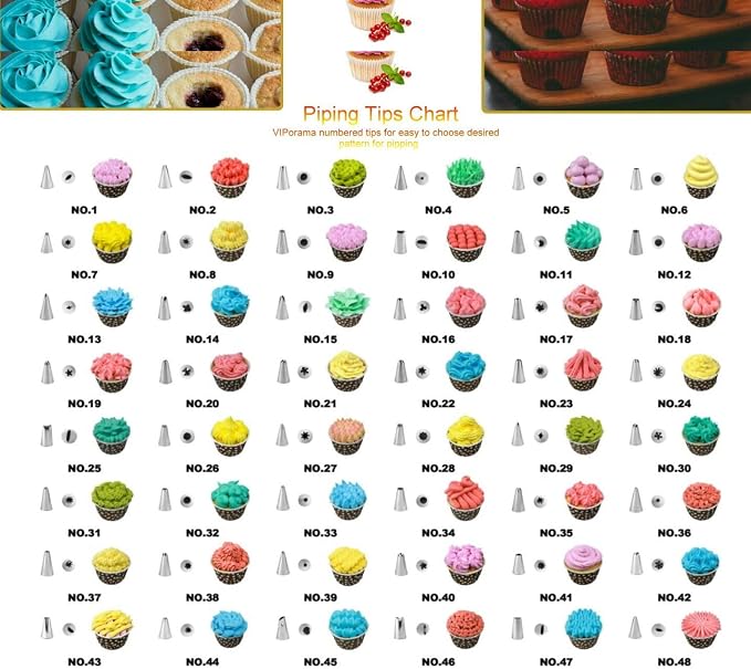 Cookie Decorating Kit 120 PC,Supplies Simple Piping Bags Tips Set And 48 Numbered Tips,50 Icing Bags,Baking Frosting Bags And Tips And Accessories For Beginners,Cookie Cupcake Decorating (120PC)