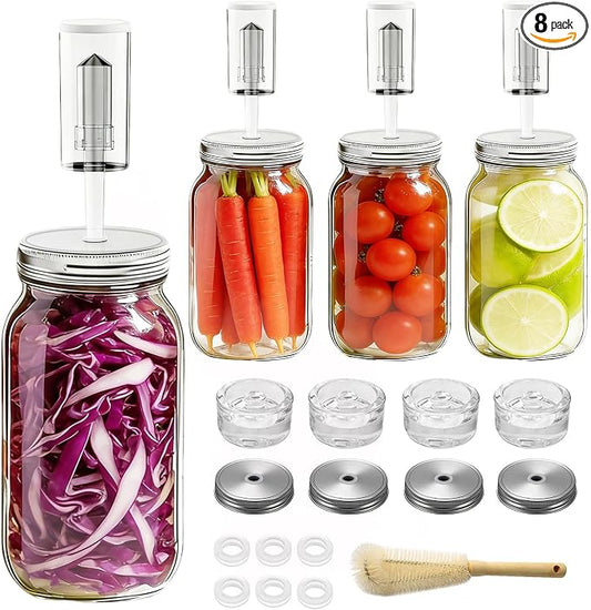 Fermentation Kit for Wide Mouth Mason fermentation Jar,Pickle sauerkraut Kit,4 Fermentation Lids,4 Glass Fermentation Weights,1Wooden Brush Cleaner(Jars Not Included)