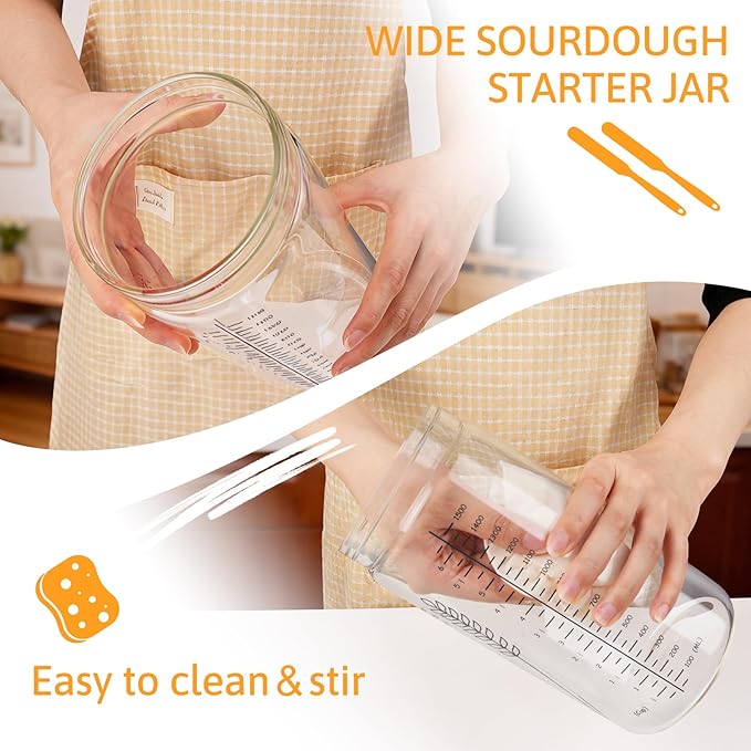 57oz Sourdough Starter Jar Kit, Extra Large Capacity Sourdough Jar | Wide Mouth Sourdough Bread Starter Kit for Perfect Sour Dough Bread (Black)