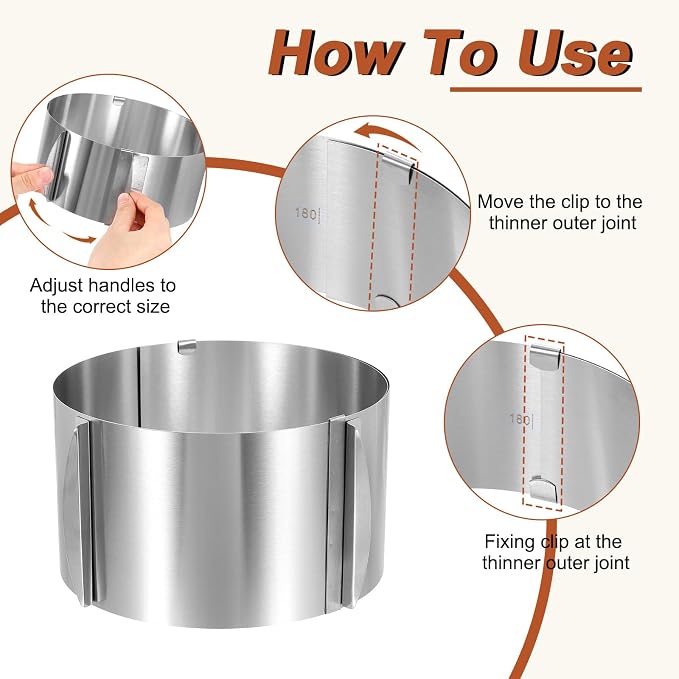 HARFINGTON 6" to 12" Cake Ring 12cm High Adjustable Round Cake Ring Stainless Steel Mousse Baking Moulds Bakeware Supplies for Baking Cooking Making Tool