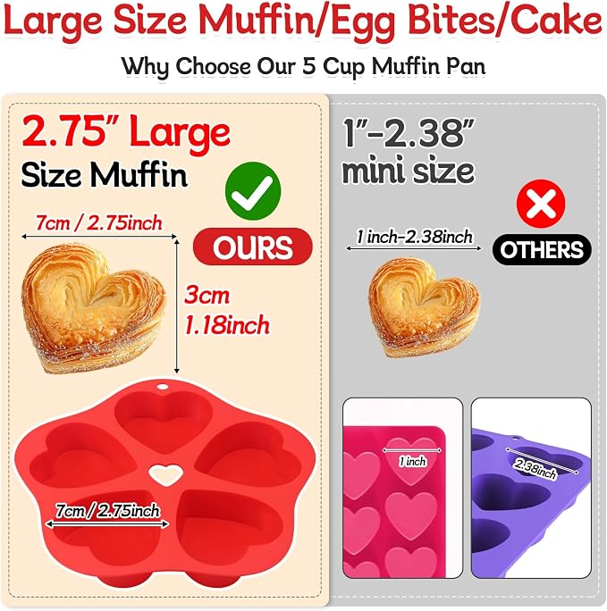 2 PCS Silicone Air Fryer Muffin Pan Egg Bite Heart Mold for Oven Baking,Mini Muffin Tins Cups Cake Tray for Air Fryer Liners Basket Instant Pot Accessories Baking Cakes Muffin Pancake