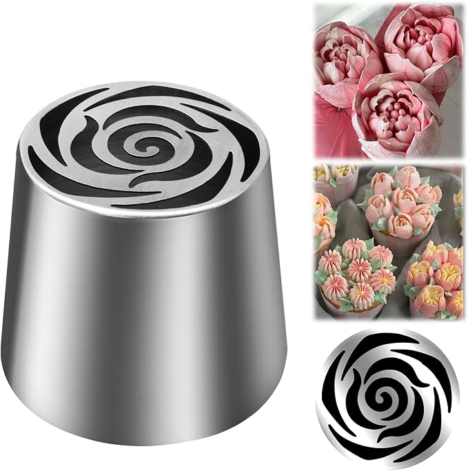 Jiozermi Extra Large Russian Piping Tip, Stainless Steel Flower Frosting Tip Icing Nozzle Floral Icing Nozzle for Birthday Cake Cupcake Decorating Frosting, Cream Baking Cookie DIY, SL40