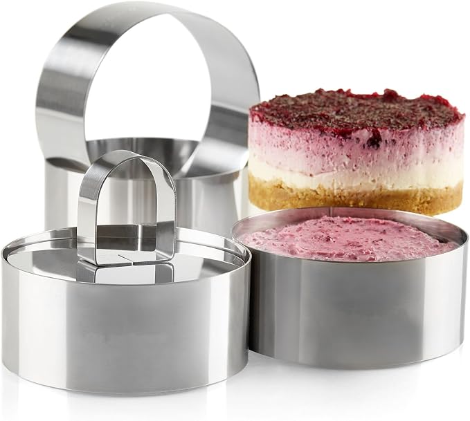 Uncle Jack Professional Stainless Steel Round Food Tower Presentation Cooking Rings with Food Press