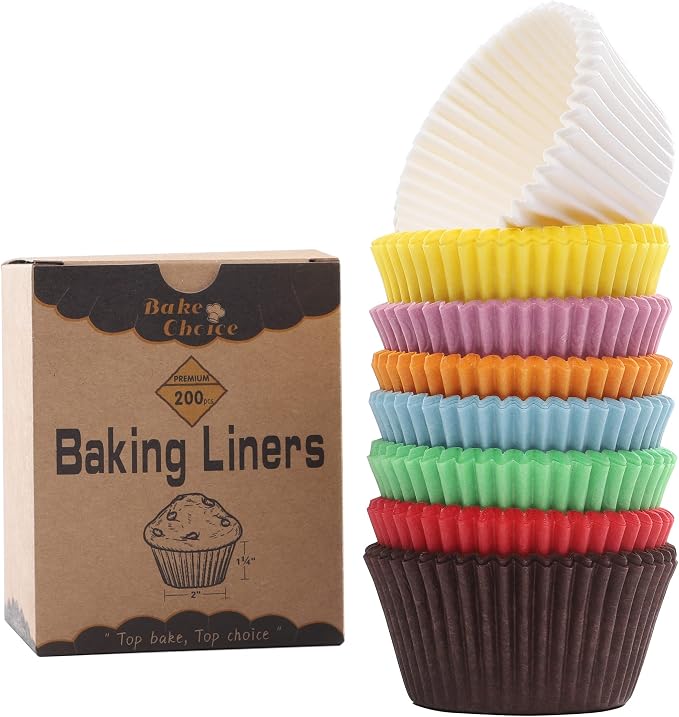 Bake Choice 200pcs Standard Rainbow Cupcake Liners for baking,food-grade cupcake wrappers,greaseproof parchment muffin liners for Christmas decorations