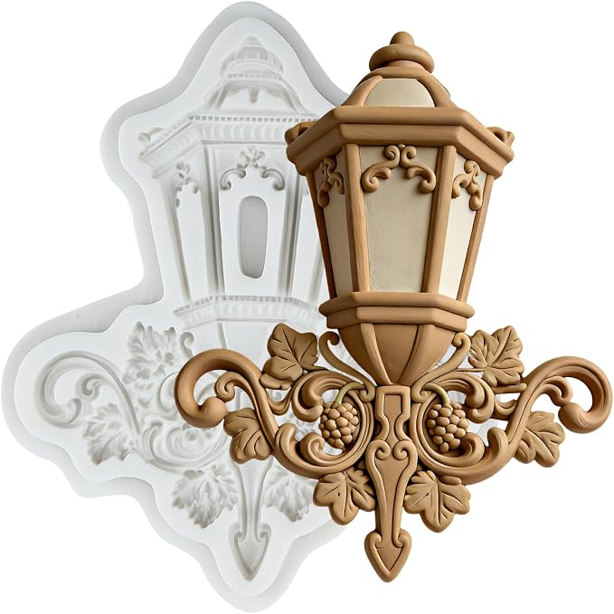Vintage Street Lamp Silicone Mold Baroque Wall Light Fondant Molds for Cake Decorating Cupcake Topper Chocolate Candy Polymer Clay Gum Paste