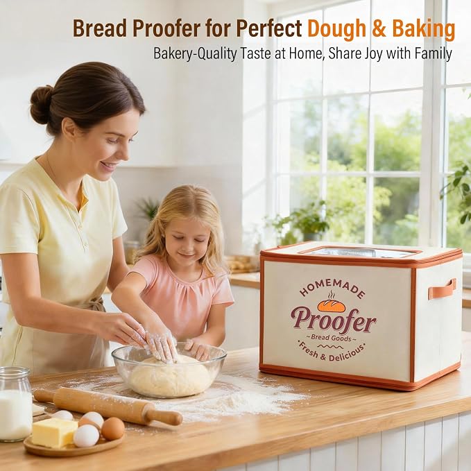 Foldable Bread Proofing Box, JOCXSPI 4-Sided Heating Dough Proofer for Sourdough Starter, 68–131°F Temp Control, 99H Timer, Metal Rack, Water Tray, Humidor for Pizza, Yogurt, Kombucha, Baking (Beige)