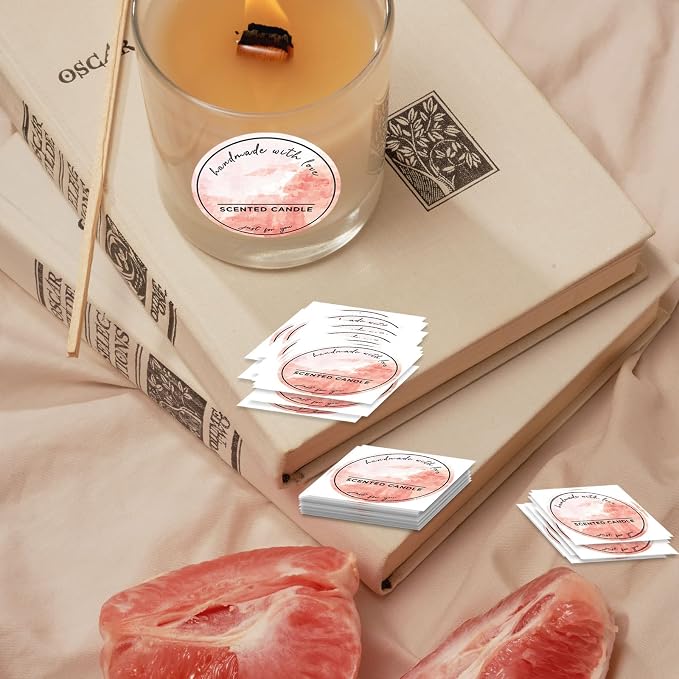 500pcs Preprinted Scented Candle Labels, 5 Watercolors Handmade with Love Stickers, Waterproof Candle Labels for Hand Making, Small Business Supplies, Candle Tins/Boxes Packaging/Container (2inch)