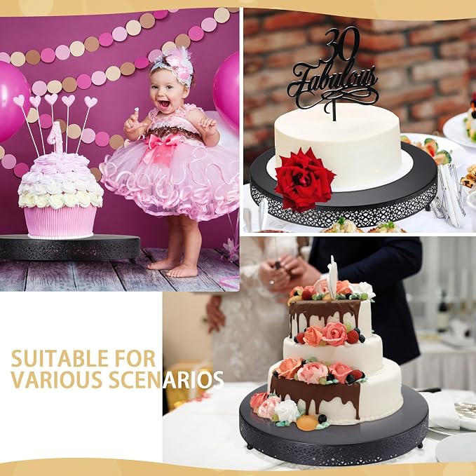 Wenqik Cake Stand 14 Inch Round Metal Cupcake Dessert Wedding Cake Stand Cookies Display Holder Fruit Serving Tray for Table Wedding Birthday Anniversary Party(Black)