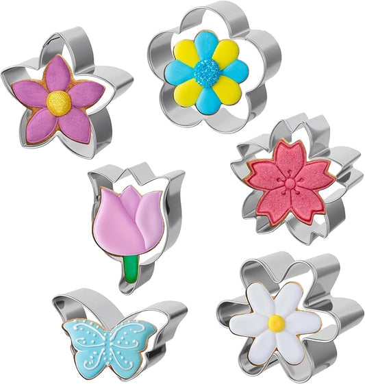 6PCS Flower Cookie Cutters, 3 Inch Stainless Steel Cookie Cutter Set with Daisy, Tulip & Butterfly Shapes, Baking Tools for Sugar Cookies, DIY Homemade Desserts (Assorted Designs)