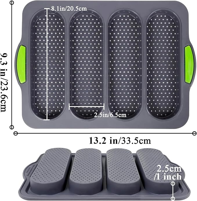 2 Pcs Silicone Bread Loaf Pan, 4 Holes Baguette Bread Pan Easy to Release, Non-Stick French Bread Baking Pan for Homemade Bread, French Baguette, Baking Romantic Dinner Tool
