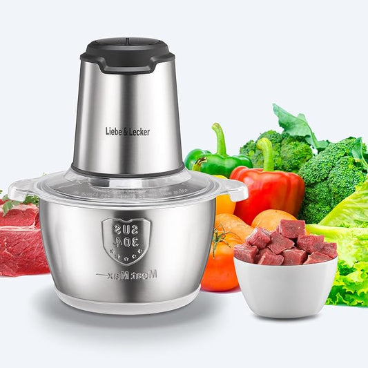Liebe&Lecker Electric Food Chopper, 350W Food Processor with 8-Cup Bowl | Stainless Steel Meat Grinder with 4 Sharp Blades, 2 Speeds Mincer for Vegetables, Nuts, Homemade Puree Recipes, Zero BPA